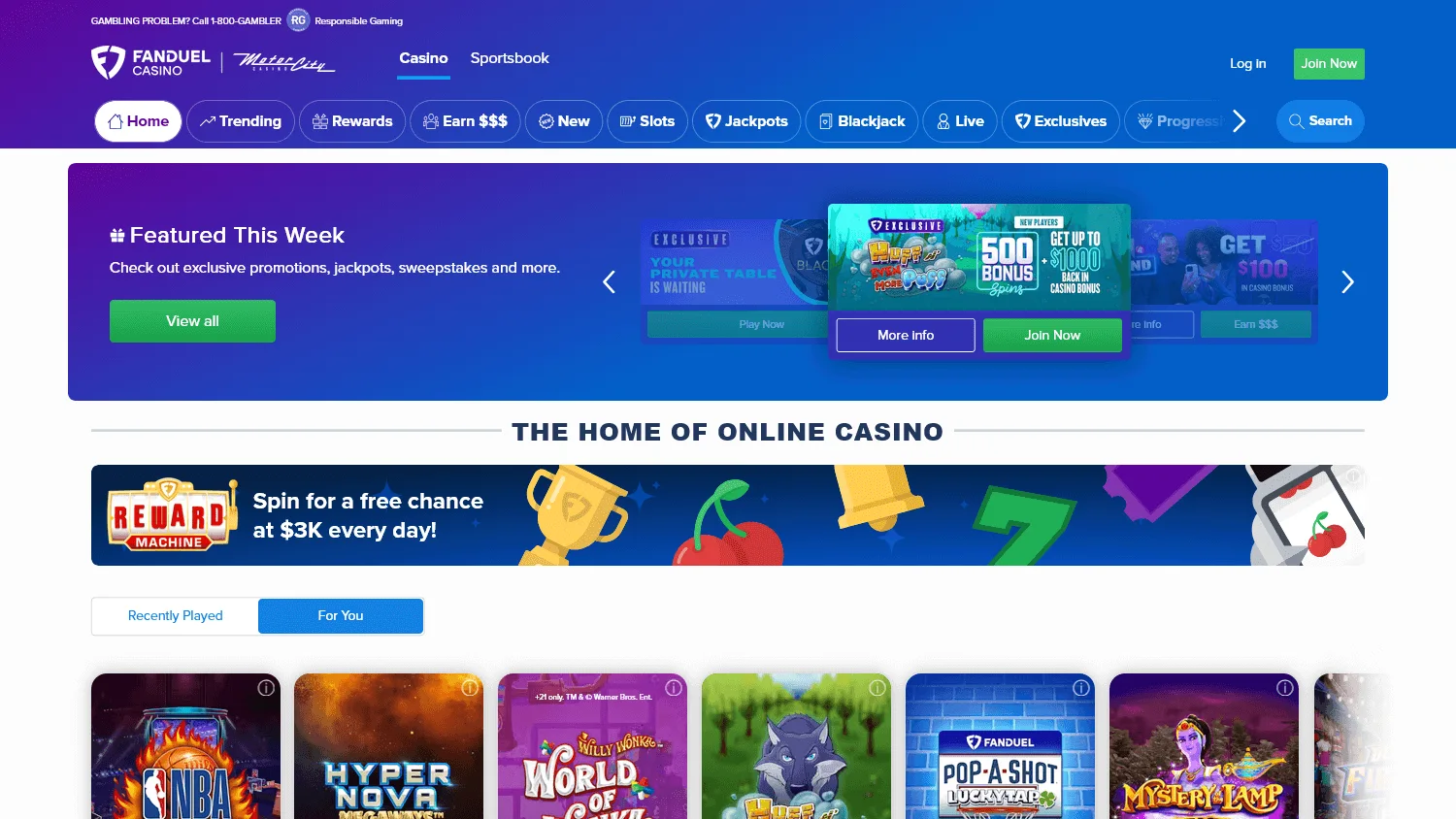 FanDuel Casino desktop games lobby